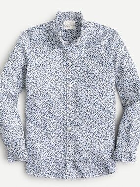J Crew Liberty white blue micro floral cotton ruffle collar button down size 14